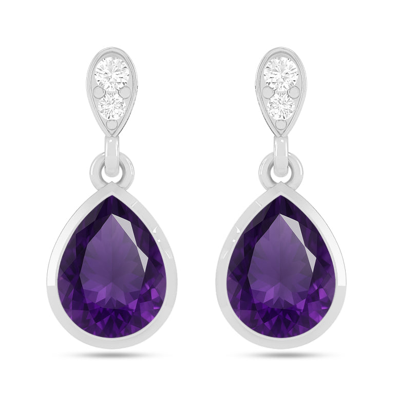 Pear Solitaire Drop Earrings | 925 Sterling Silver Birthstone Stud Earrings | Diamond Accent Gemstone Earrings | 15 Birthstone Options | Gift for Women