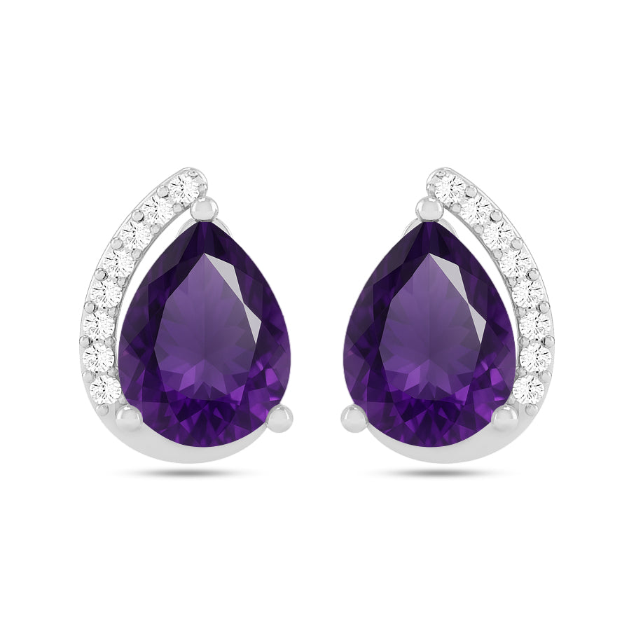 Pear Solitaire Stud Earrings | 925 Sterling Silver Birthstone Stud Earrings | Diamond Accent Gemstone Earrings | 15 Birthstone Options | Gift for Women