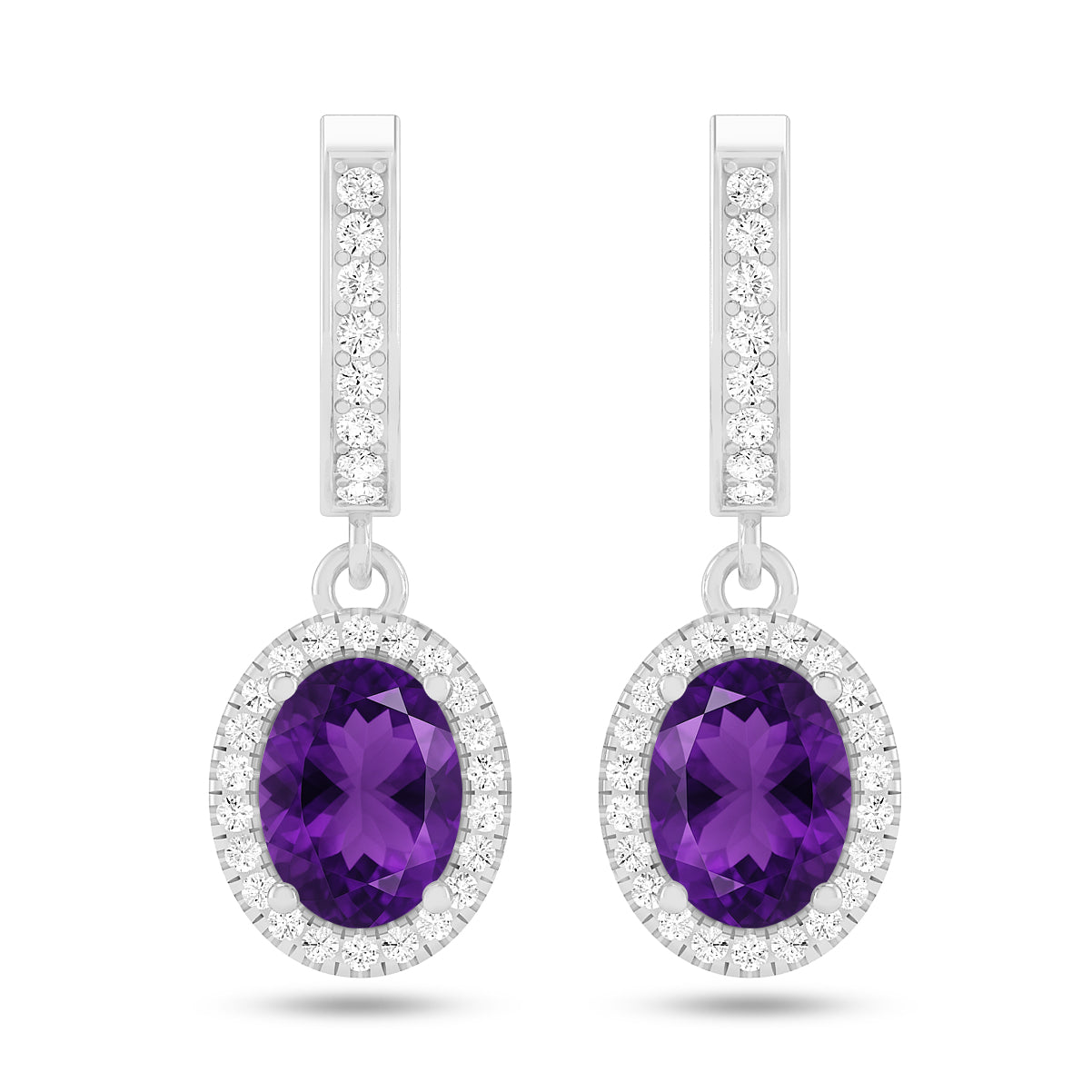 Oval Halo Drop Earrings | 925 Sterling Silver Birthstone Stud Earrings | Diamond Accent Gemstone Earrings | 15 Birthstone Options | Gift for Women