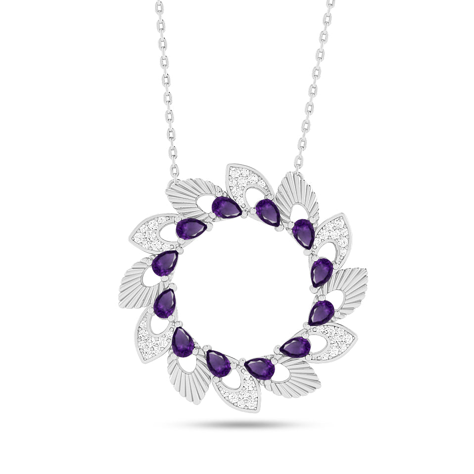 Floral Wreath Pendant | Starburst Pendant | Heart Knot Teardrop Pendant | Sterling Silver Birthstone Necklace | Diamond Accent | Adjustable Chain | 15 Gemstone Choices