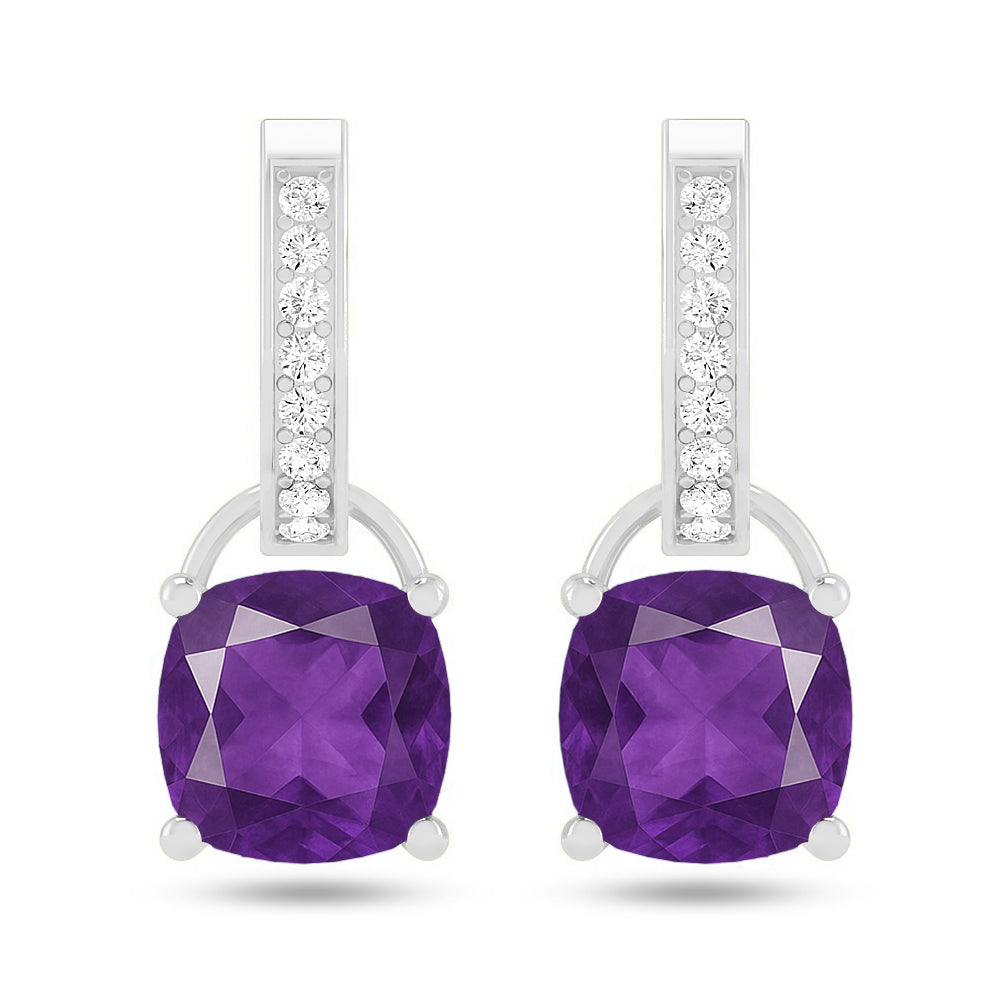 Cushion Cut Drop Stud Earrings | 925 Sterling Silver Birthstone Stud Earrings | Diamond Accent Gemstone Earrings | 15 Birthstone Options | Gift for Women (Copy)
