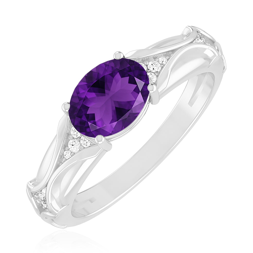 Bypass Solitaire Ring | Sterling Silver Birthstone Ring | Genuine Gemstone Studded Ring | Personalized Promise Ring | Gift for Her
