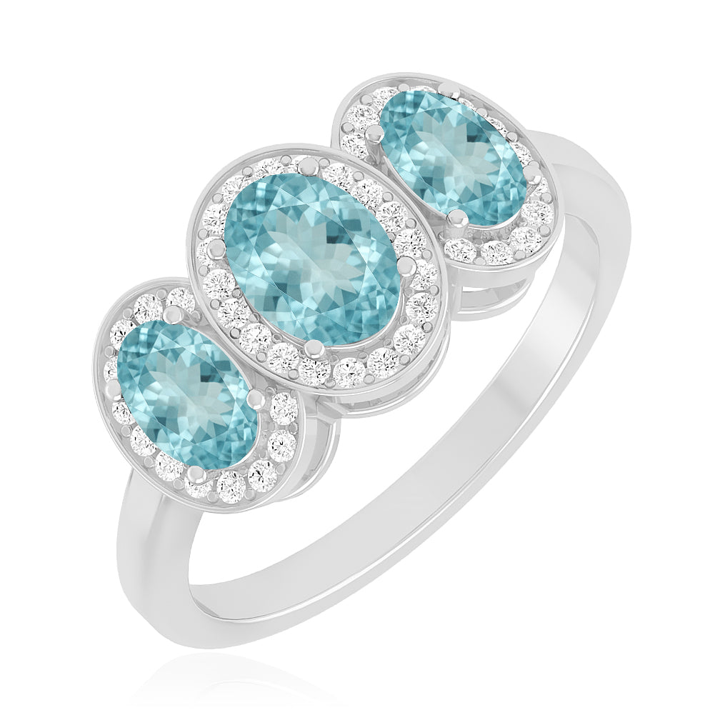 Oval Cut Three-Stone Ring | Sterling Silver Birthstone Ring | Genuine Gemstone & Diamond Studded Ring | Personalized Promise Ring | Gift for Her