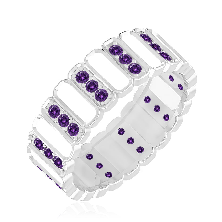 Full Eternity Band Ring | Sterling Silver Birthstone Ring | Genuine Gemstone & Diamond Studded Ring | Personalized Promise Ring | Gift for Her