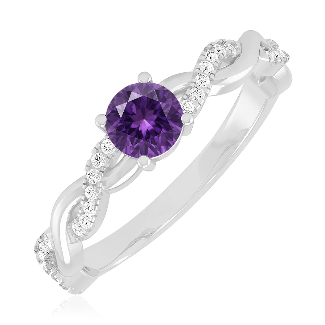 Infinity Knot Solitaire Ring | Sterling Silver Birthstone Ring | Genuine Gemstone & Diamond Studded Ring | Personalized Promise Ring | Gift for Her