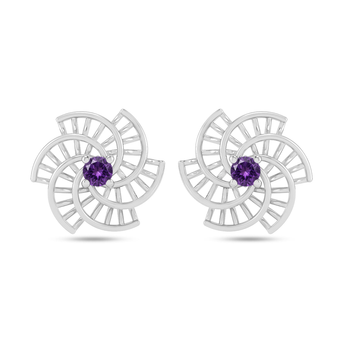 Spiral Floral Stud Earrings | 925 Sterling Silver Birthstone Stud Earrings | Diamond Accent Gemstone Earrings | 15 Birthstone Options | Gift for Women
