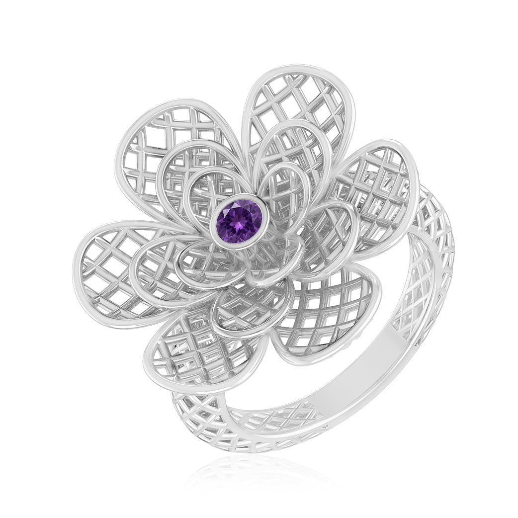 Floral Statement Ring | Sterling Silver Birthstone Ring | Genuine Gemstone & Diamond Studded Ring | Personalized Promise Ring | Gift for Her