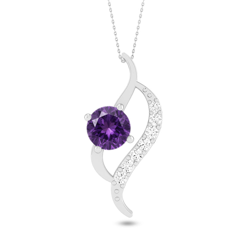 Bypass Swirl Pendant | Starburst Pendant | Heart Knot Teardrop Pendant | Sterling Silver Birthstone Necklace | Diamond Accent | Adjustable Chain | 15 Gemstone Choices