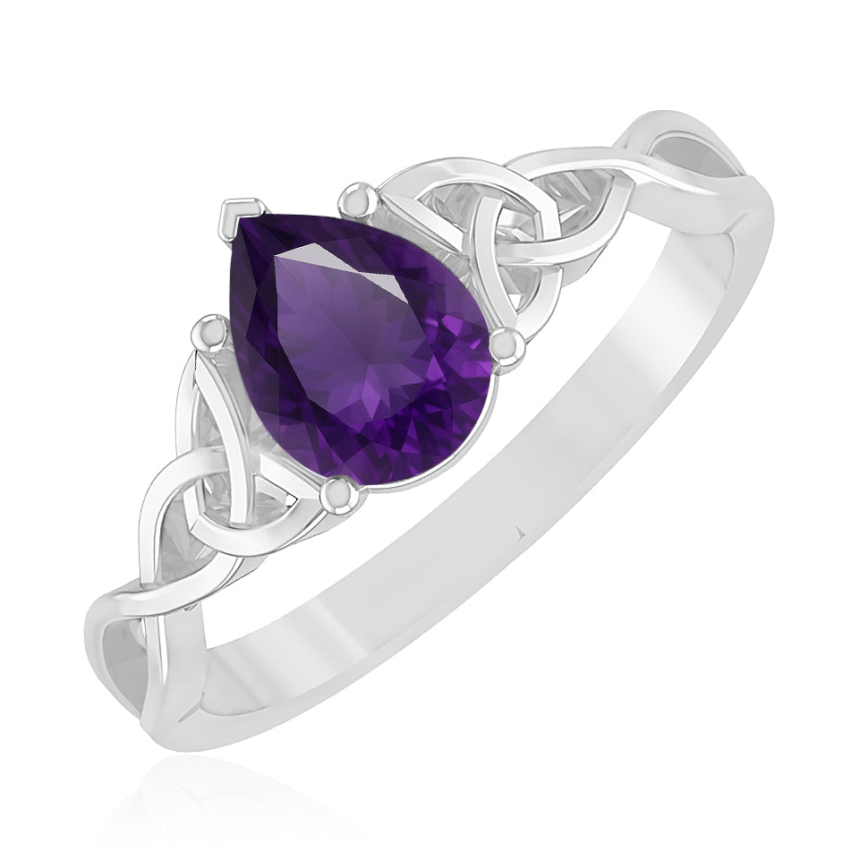 Celtic Knot Pear Solitaire Ring | Sterling Silver Birthstone Ring | Genuine Gemstone Studded Ring | Personalized Promise Ring | Gift for Her