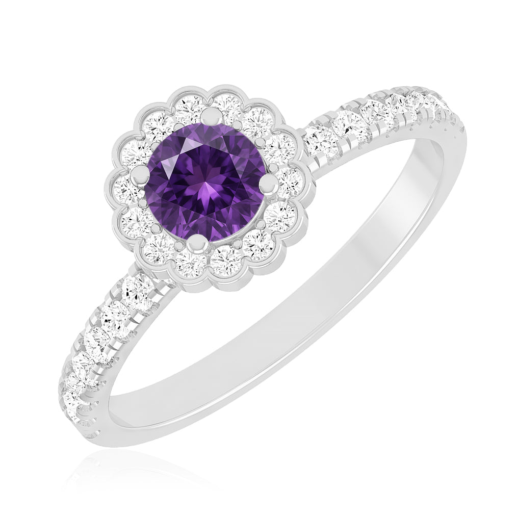 Flower Cluster Ring | Sterling Silver Birthstone Ring | Genuine Gemstone & Diamond Studded Ring | Personalized Promise Ring | Gift for Her