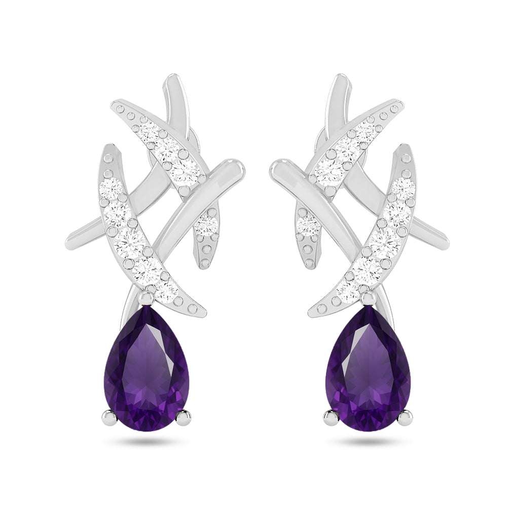 Criss-Cross Drop Earrings | 925 Sterling Silver Birthstone Stud Earrings | Diamond Accent Gemstone Earrings | 15 Birthstone Options | Gift for Women