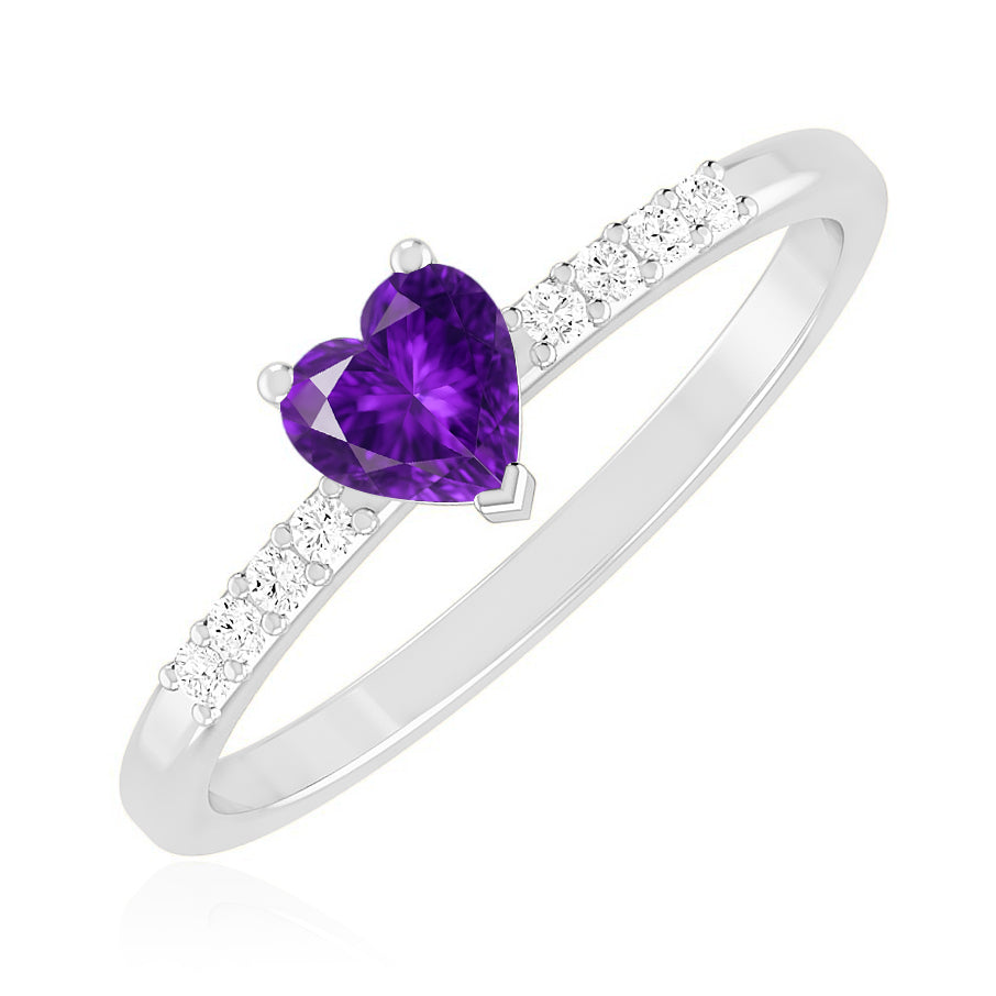 Heart-Cut Center Gemstone | Sterling Silver Birthstone Ring | Genuine Gemstone Studded Ring | Personalized Promise Ring | Gift for Her