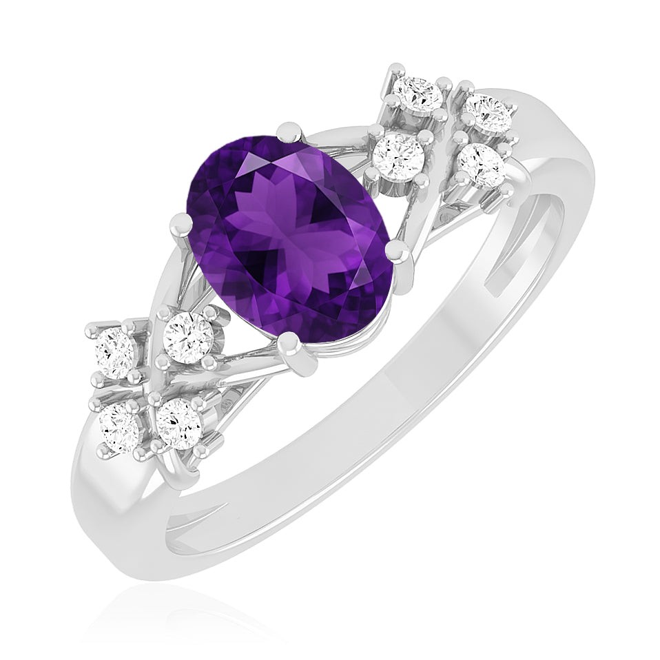 Floral Cluster Solitaire Ring | Sterling Silver Birthstone Ring | Genuine Gemstone & Diamond Studded Ring | Personalized Promise Ring | Gift for Her