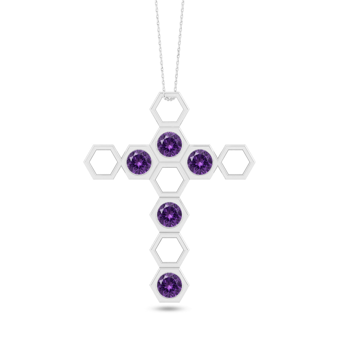 Geometric Cross Pendant | Sterling Silver Birthstone Necklace | Adjustable Chain | 15 Gemstone Choices | Personalized Gemstone Pendant
