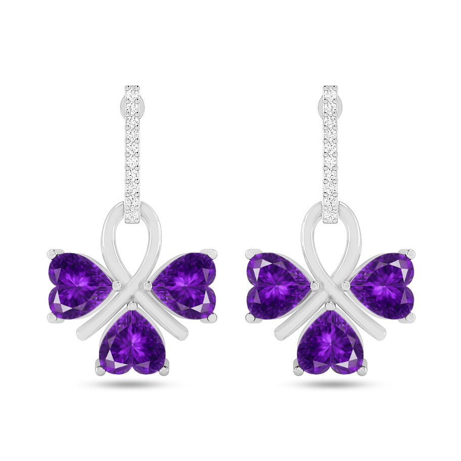 Butterfly Drop Earrings | 925 Sterling Silver Birthstone Stud Earrings | Diamond Accent Gemstone Earrings | 15 Birthstone Options | Gift for Women