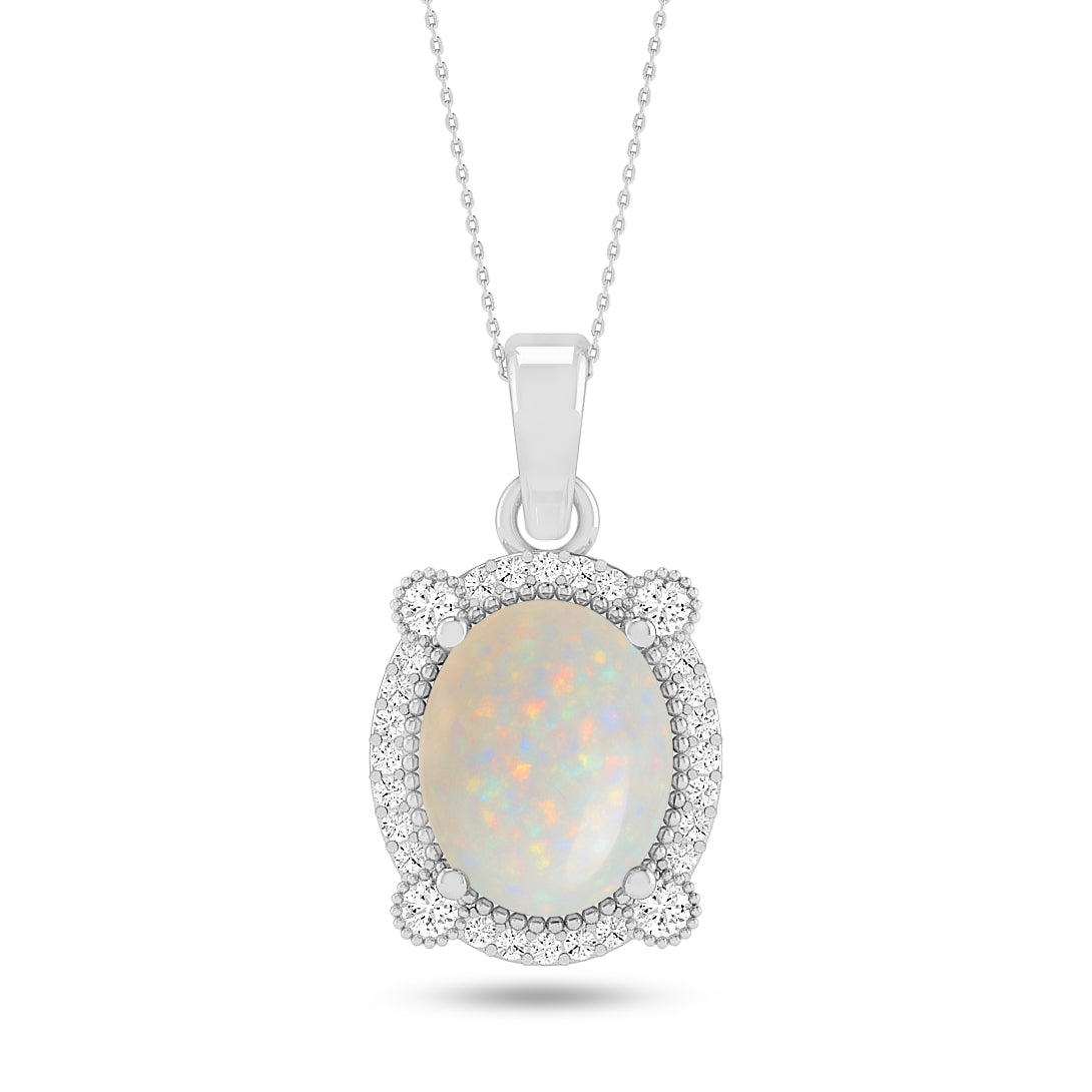 Oval Cabochon Halo Pendant | Starburst Pendant | Heart Knot Teardrop Pendant | Sterling Silver Birthstone Necklace | Diamond Accent | Adjustable Chain | 15 Gemstone Choices