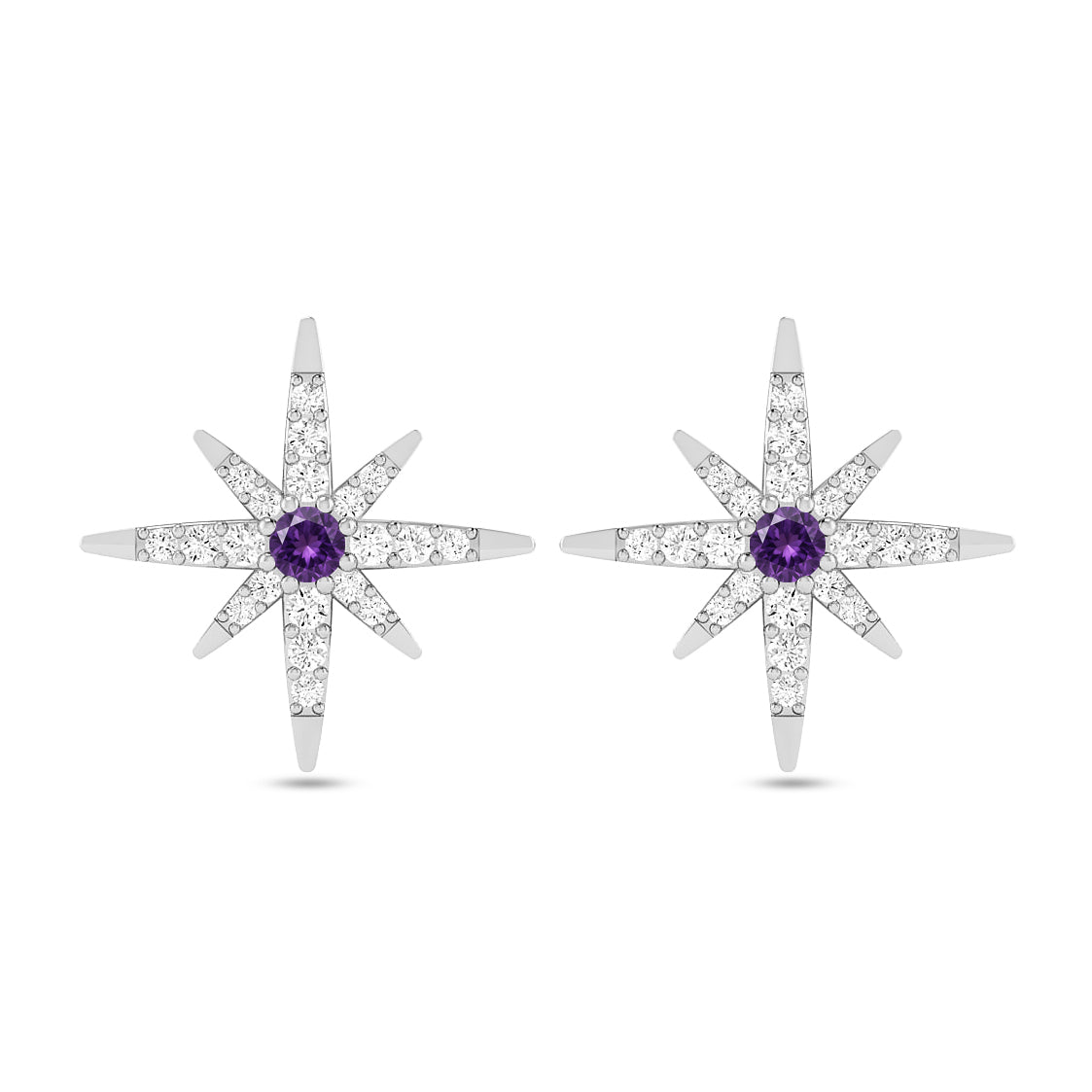 Celestial Starburst Stud Earrings | 925 Sterling Silver Birthstone Stud Earrings | Diamond Accent Gemstone Earrings | 15 Birthstone Options | Gift for Women
