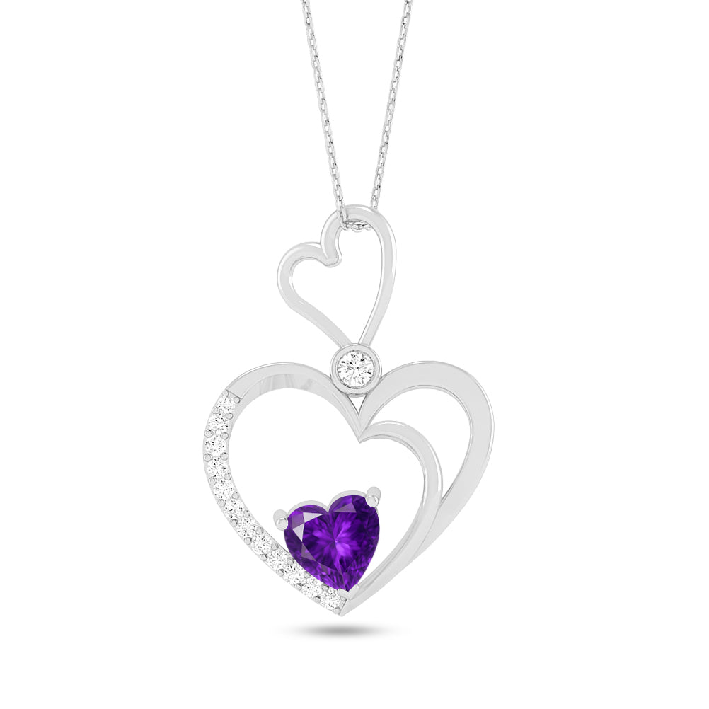 Double Heart Pendant | Starburst Pendant | Heart Knot Teardrop Pendant | Sterling Silver Birthstone Necklace | Diamond Accent | Adjustable Chain | 15 Gemstone Choices