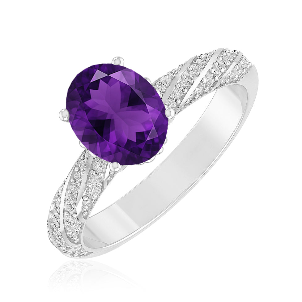 Halo Solitaire Ring | Sterling Silver Birthstone Ring | Genuine Gemstone & Diamond Studded Ring | Personalized Promise Ring | Gift for Her