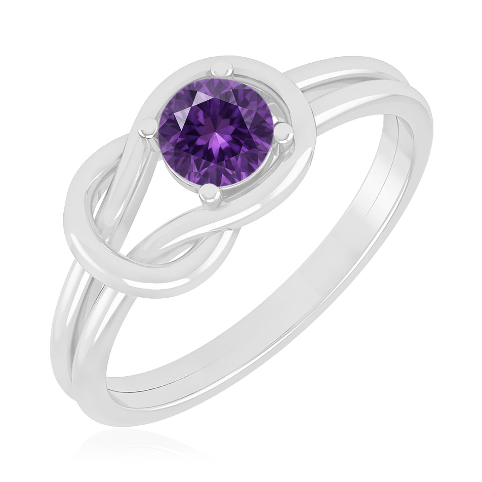 Infinity Knot Solitaire Ring | Sterling Silver Birthstone Ring | Genuine Gemstone & Diamond Studded Ring | Personalized Promise Ring | Gift for Her