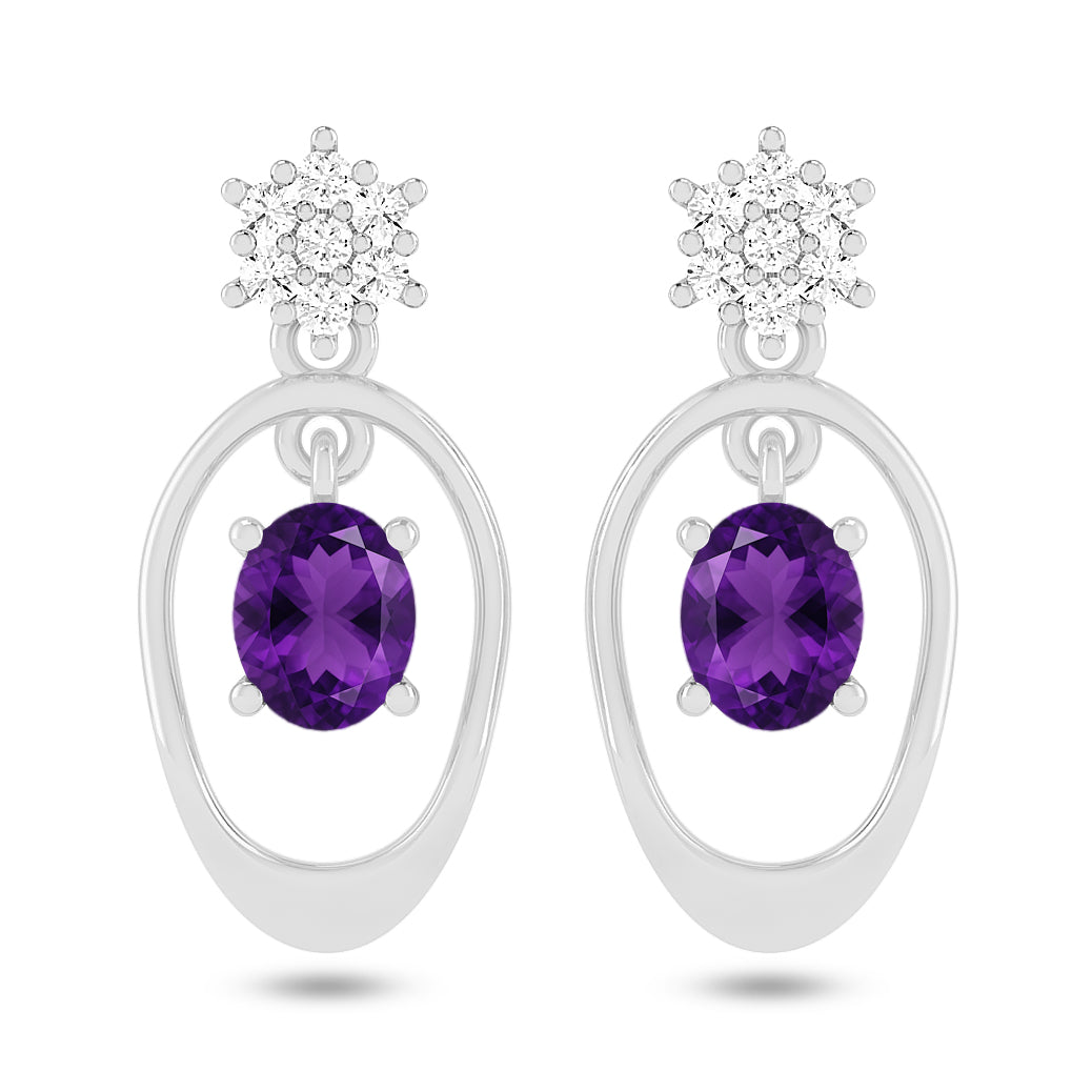 Open Oval Drop Earrings | 925 Sterling Silver Birthstone Stud Earrings | Diamond Accent Gemstone Earrings | 15 Birthstone Options | Gift for Women