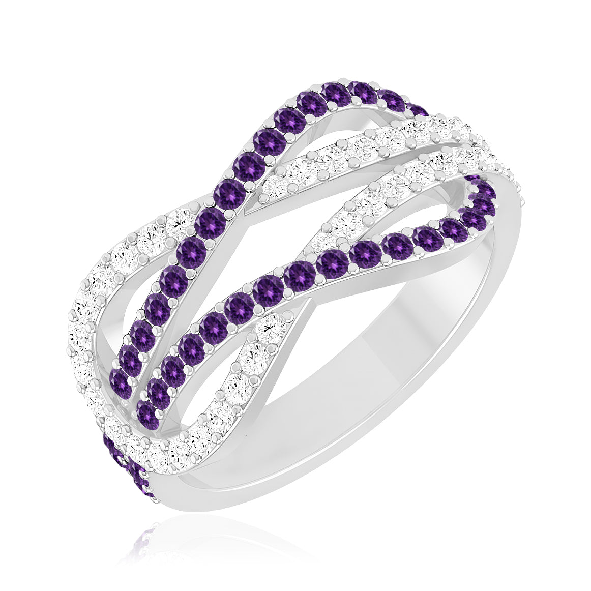 Infinity Crossover Band Ring| Sterling Silver Birthstone Ring | Genuine Gemstone & Diamond Studded Ring | Personalized Promise Ring | Gift for Her