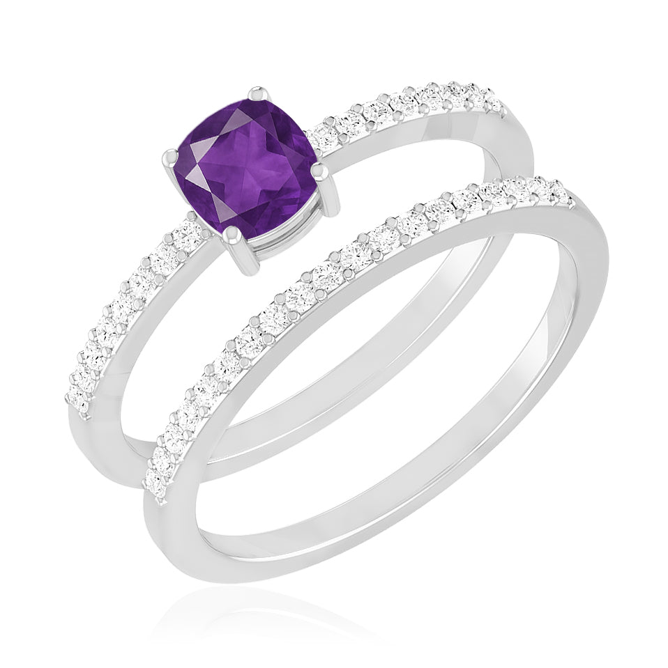 Bridal Ring Ring Set | Sterling Silver Birthstone Ring | Genuine Gemstone Studded Ring | Personalized Promise Ring | Gift for Her