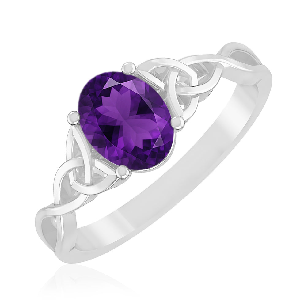 Celtic Knot Oval Solitaire Ring | Sterling Silver Birthstone Ring | Genuine Gemstone Studded Ring | Personalized Promise Ring | Gift for Her