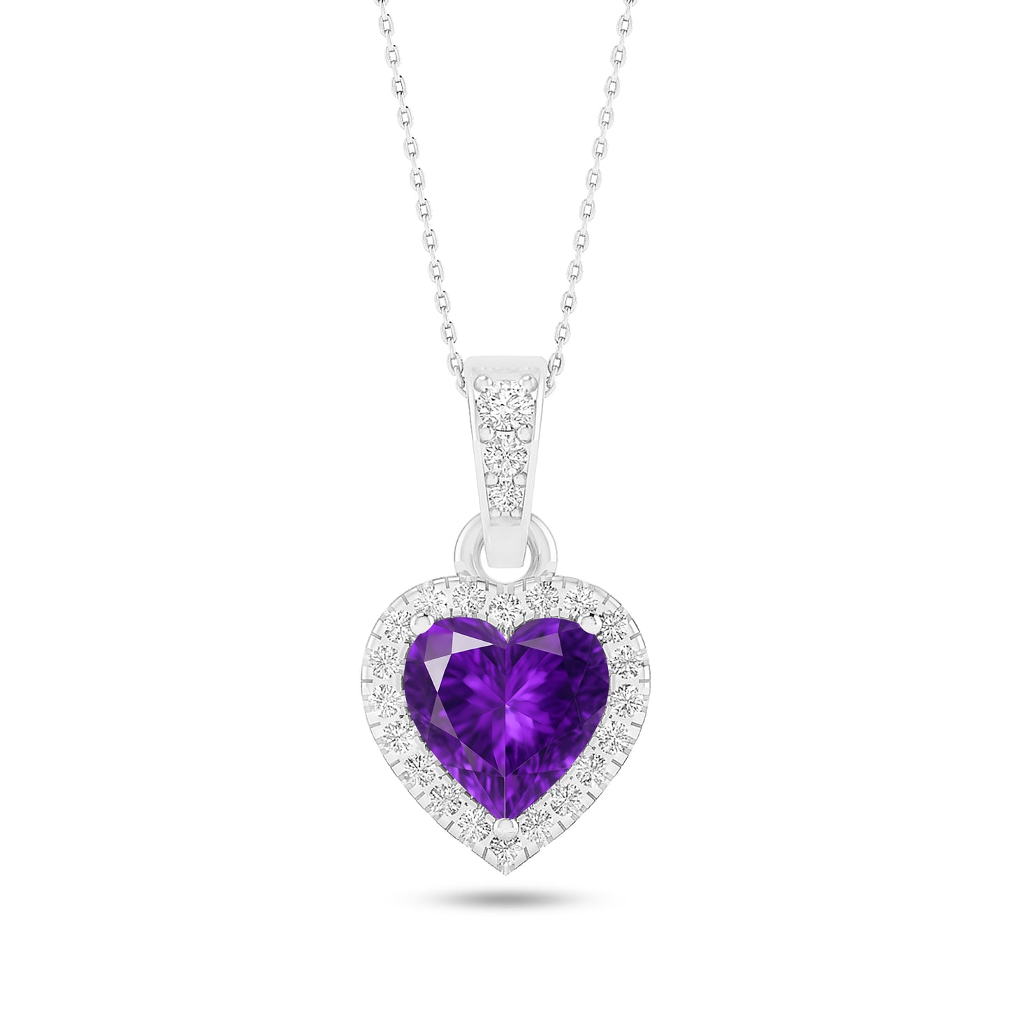 Heart Halo Pendant | Sterling Silver Birthstone Necklace | Diamond Accent | Adjustable Chain | 15 Gemstone Choices