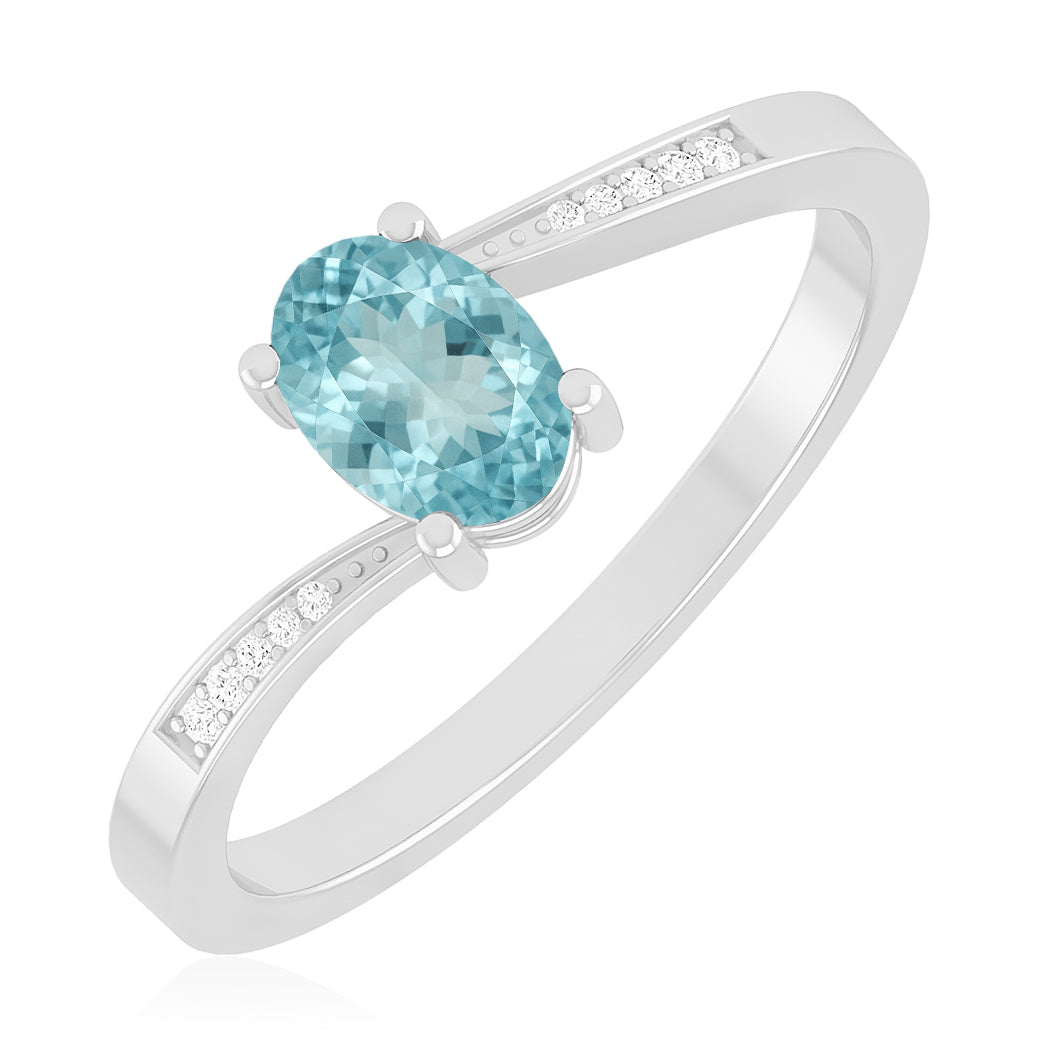 Oval Solitaire Ring | Sterling Silver Birthstone Ring | Genuine Gemstone & Diamond Studded Ring | Personalized Promise Ring | Gift for Her