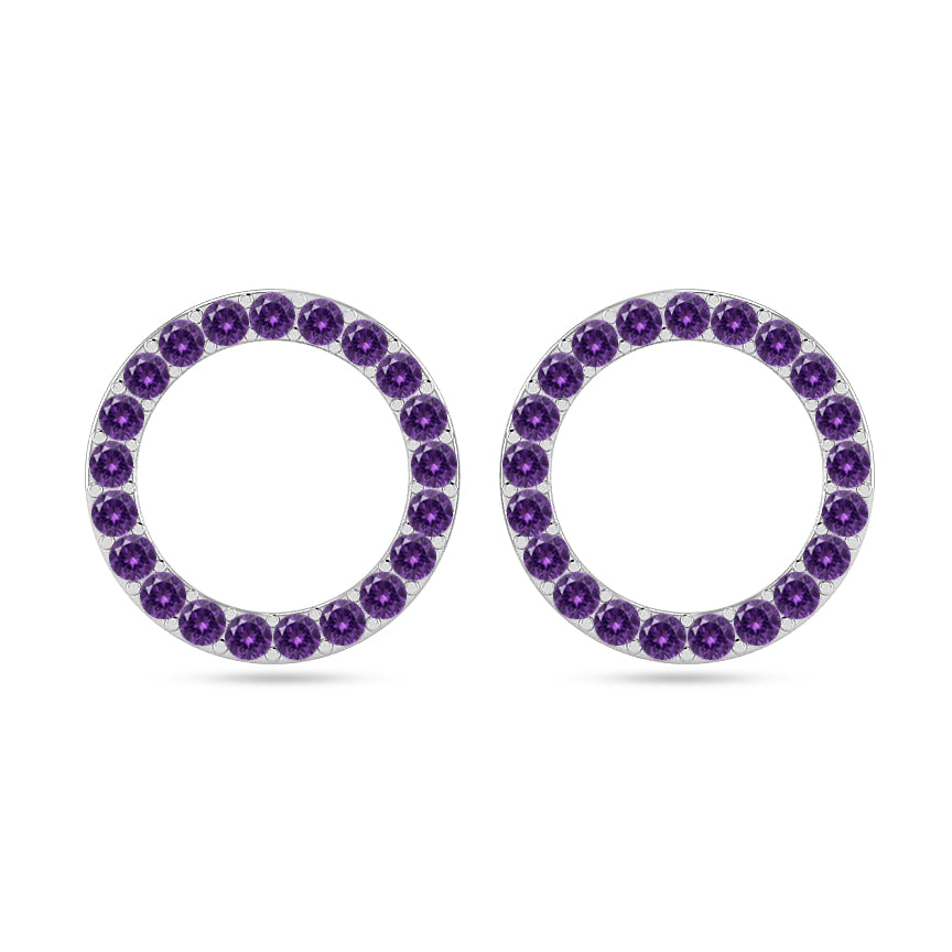 Circle Frame Stud Earrings | 925 Sterling Silver Birthstone Stud Earrings | Diamond Accent Gemstone Earrings | 15 Birthstone Options | Gift for Women