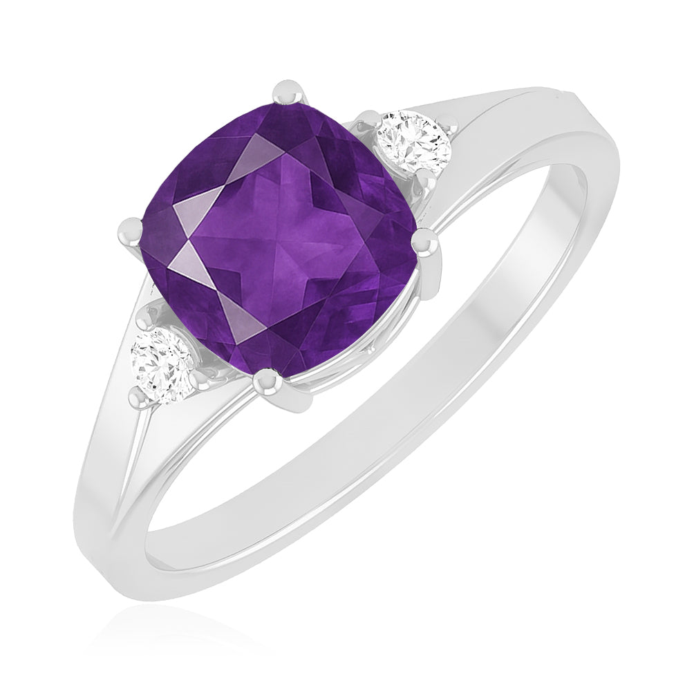 Classic Three-Stone Solitaire Ring | Sterling Silver Birthstone Ring | Genuine Gemstone & Diamond Studded Ring | Personalized Promise Ring | Gift for Her
