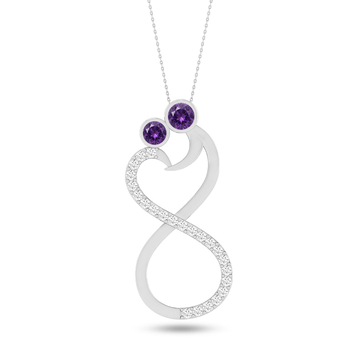Couple Heart Infinity Pendant | Starburst Pendant | Heart Knot Teardrop Pendant | Sterling Silver Birthstone Necklace | Diamond Accent | Adjustable Chain | 15 Gemstone Choices
