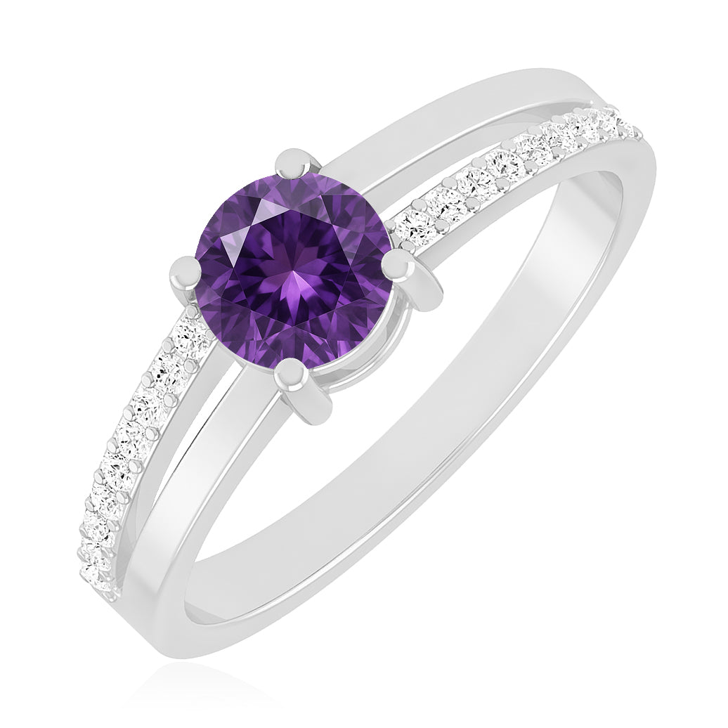 Split Shank Solitaire Ring | Sterling Silver Birthstone Ring | Genuine Gemstone & Diamond Studded Ring | Personalized Promise Ring | Gift for Her