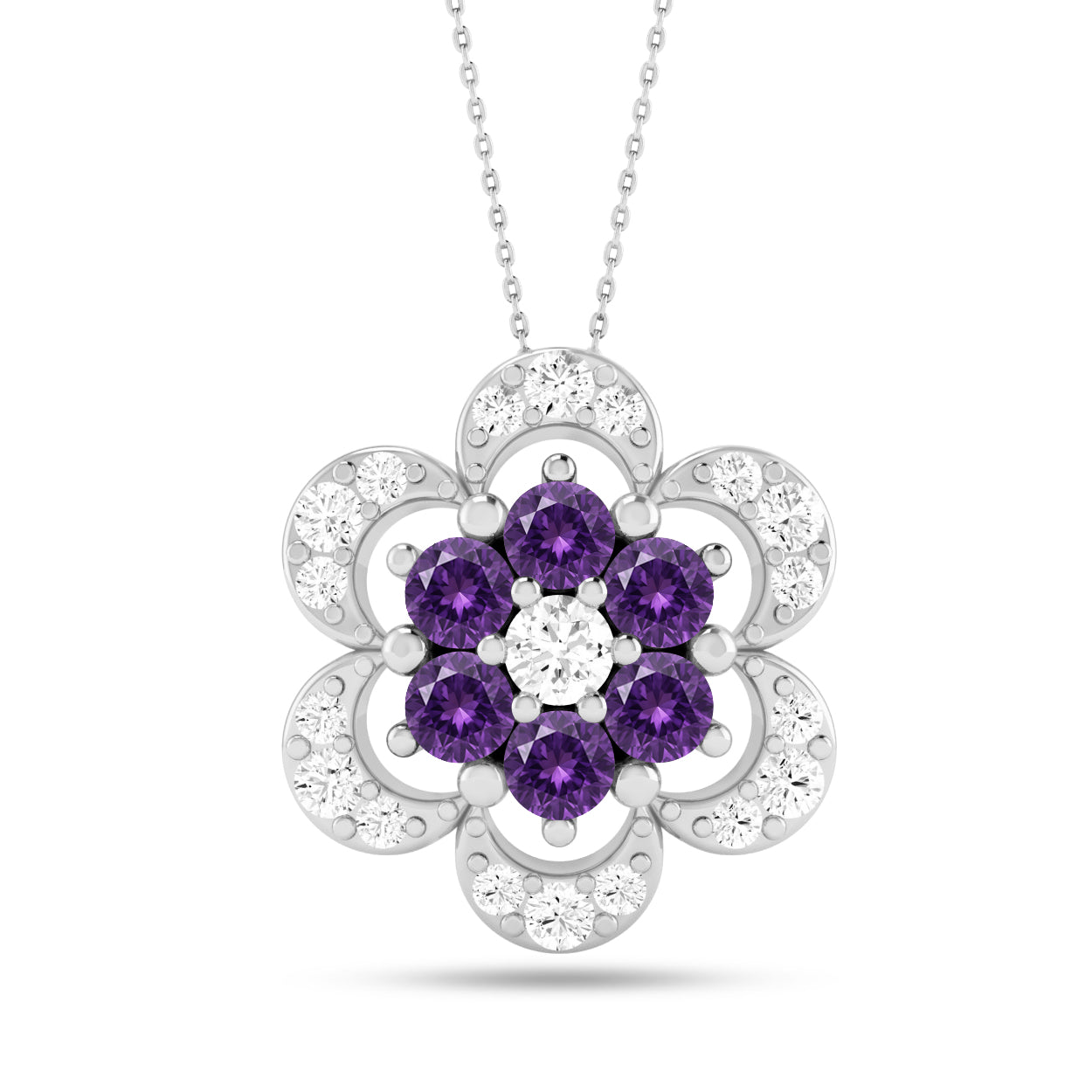 Floral Cluster Pendant | Starburst Pendant | Heart Knot Teardrop Pendant | Sterling Silver Birthstone Necklace | Diamond Accent | Adjustable Chain | 15 Gemstone Choices