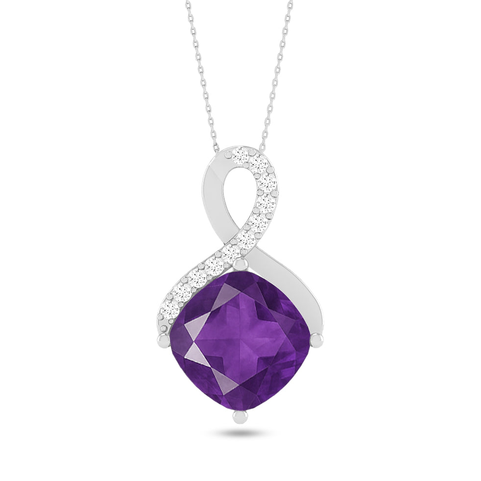 Infinity Cushion Solitaire Pendant | Starburst Pendant | Heart Knot Teardrop Pendant | Sterling Silver Birthstone Necklace | Diamond Accent | Adjustable Chain | 15 Gemstone Choices