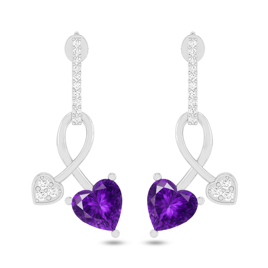 Infinity Heart Drop Earrings | 925 Sterling Silver Birthstone Stud Earrings | Diamond Accent Gemstone Earrings | 15 Birthstone Options | Gift for Women