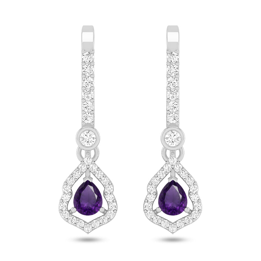 Yeh Pear Halo Open Frame Drop Earrings | 925 Sterling Silver Birthstone Stud Earrings | Diamond Accent Gemstone Earrings | 15 Birthstone Options | Gift for Women
