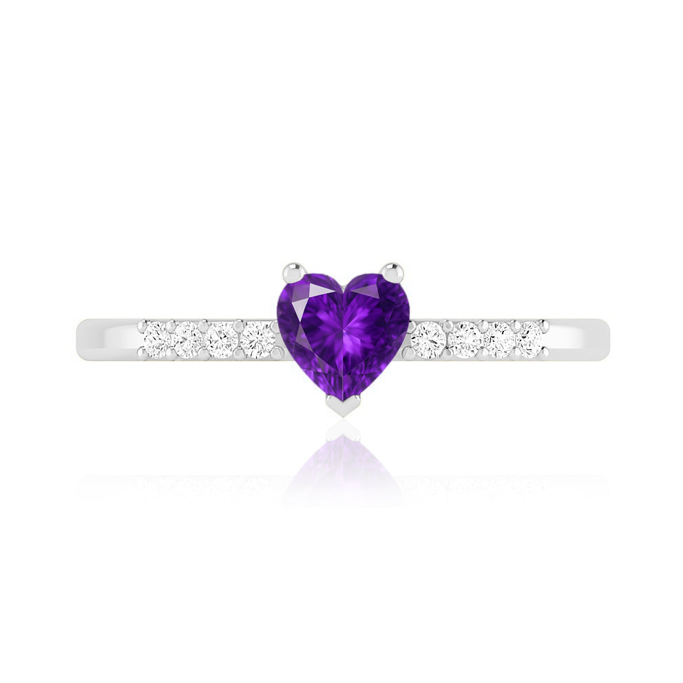 Heart-Cut Center Gemstone | Sterling Silver Birthstone Ring | Genuine Gemstone Studded Ring | Personalized Promise Ring | Gift for Her