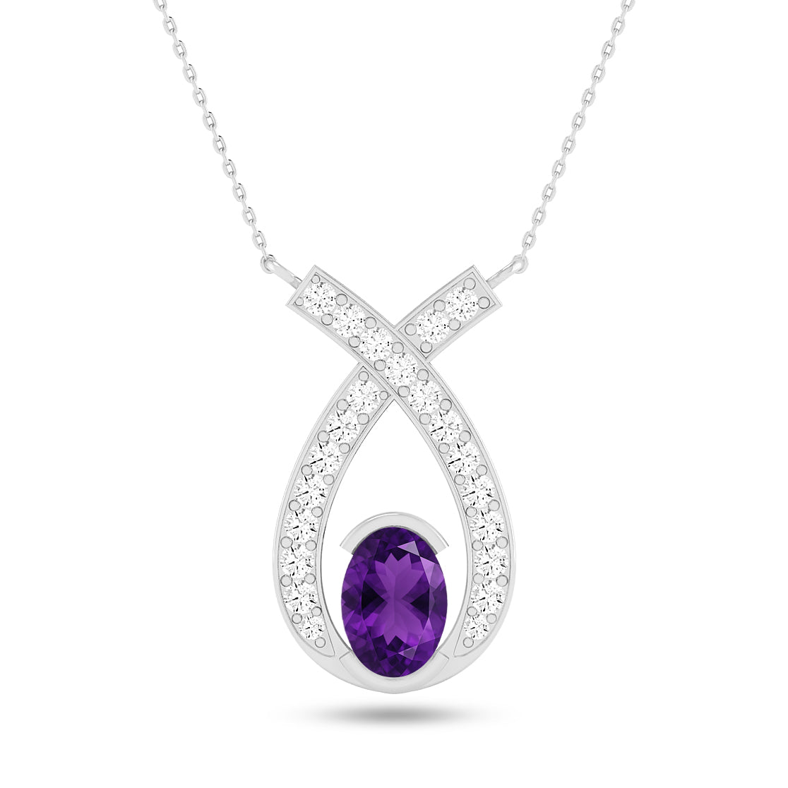 Teardrop Halo Pendant | Starburst Pendant | Heart Knot Teardrop Pendant | Sterling Silver Birthstone Necklace | Diamond Accent | Adjustable Chain | 15 Gemstone Choices