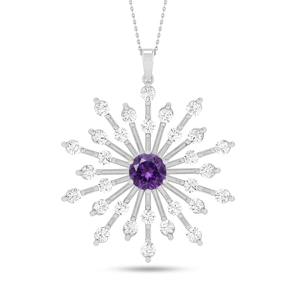 Starburst Pendant | Heart Knot Teardrop Pendant | Sterling Silver Birthstone Necklace | Diamond Accent | Adjustable Chain | 15 Gemstone Choices