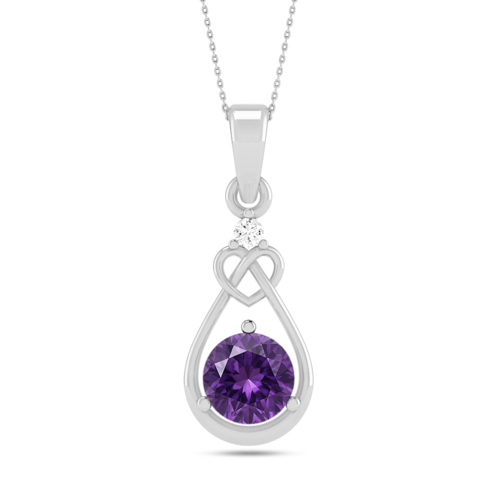 Heart Knot Teardrop Pendant | Sterling Silver Birthstone Necklace | Diamond Accent | Adjustable Chain | 15 Gemstone Choices