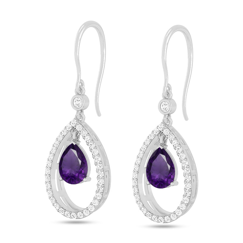 Floating Pear Drop Earrings | 925 Sterling Silver Birthstone Stud Earrings | Diamond Accent Gemstone Earrings | 15 Birthstone Options | Gift for Women