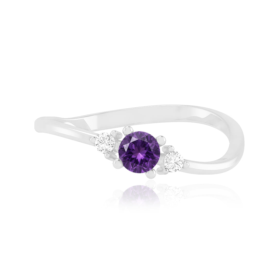 Three Stone Solitaire Ring | Sterling Silver Birthstone Ring | Genuine Gemstone & Diamond Studded Ring | Personalized Promise Ring | Gift for Her