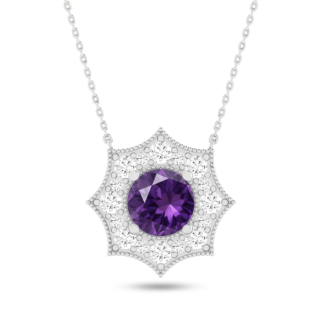 Snowflake Halo Pendant | Starburst Pendant | Heart Knot Teardrop Pendant | Sterling Silver Birthstone Necklace | Diamond Accent | Adjustable Chain | 15 Gemstone Choices