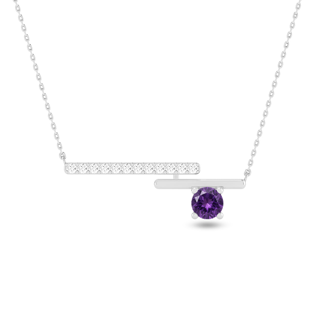 Geometric Bar Pendant | Starburst Pendant | Heart Knot Teardrop Pendant | Sterling Silver Birthstone Necklace | Diamond Accent | Adjustable Chain | 15 Gemstone Choices