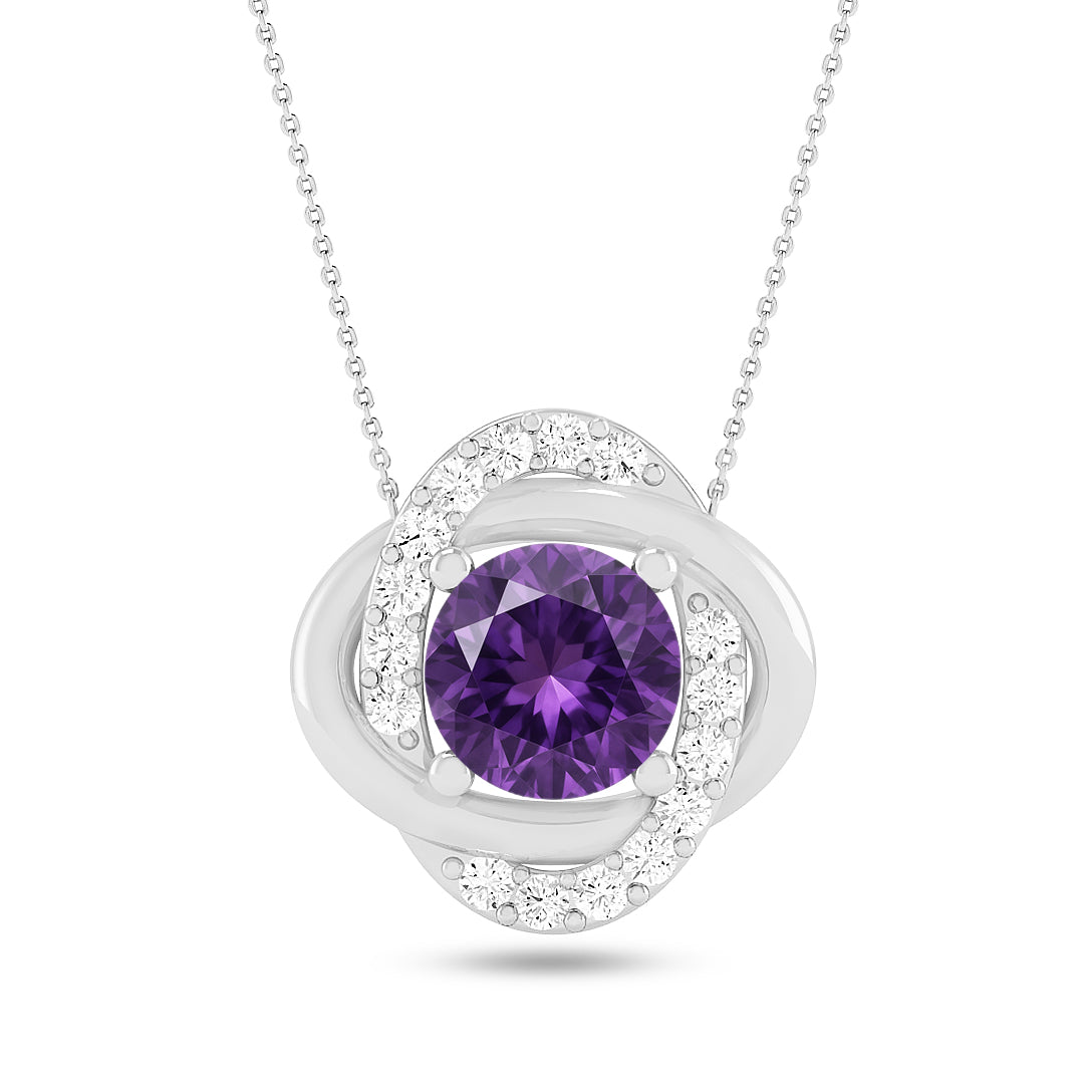 Geometric Bar Pendant | Starburst Pendant | Heart Knot Teardrop Pendant | Sterling Silver Birthstone Necklace | Diamond Accent | Adjustable Chain | 15 Gemstone Choices