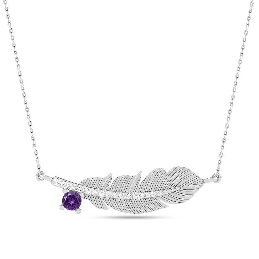 Feather Pendant Necklace | Starburst Pendant | Heart Knot Teardrop Pendant | Sterling Silver Birthstone Necklace | Diamond Accent | Adjustable Chain | 15 Gemstone Choices