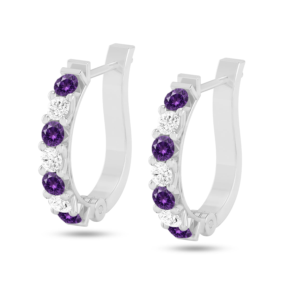Inside-Outside Hoop Earrings | 925 Sterling Silver Birthstone Stud Earrings | Diamond Accent Gemstone Earrings | 15 Birthstone Options | Gift for Women