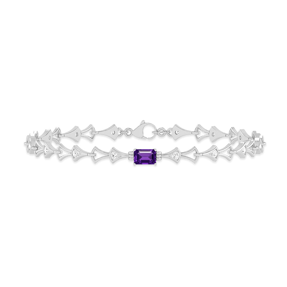 Art Deco Link Bracelet | Sterling Silver Birthstone Bracelet | Adjustable Chain | 15 Gemstone Choices | Personalized Gemstone Bracelet Floral Vine Bracelet Canter piece